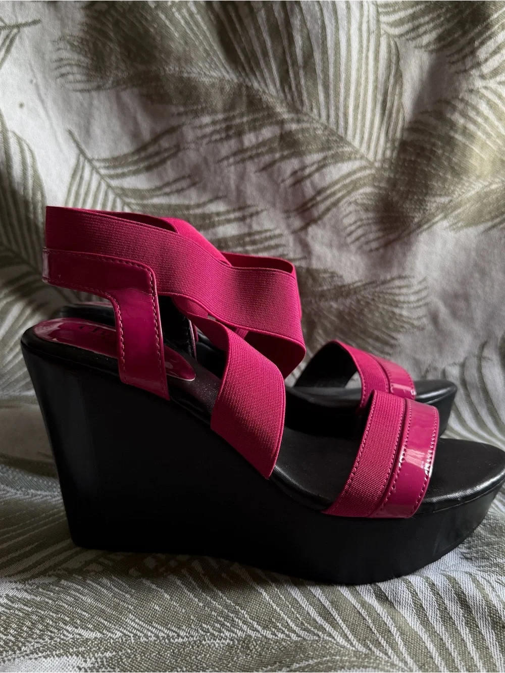 Charles By Charles David Hot Pink Elastic Strap Wedge Sandals